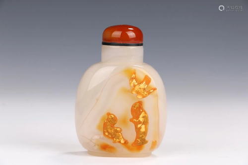 AGATE CARVING 'FIGURE' SNUFF BOTTLE WITH…