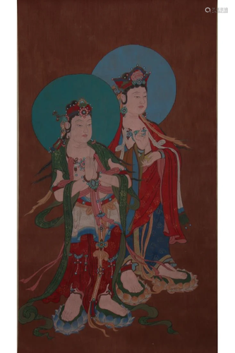 AN ANONYMOUS SILK PAINTING OF BUDDHA FIGURE