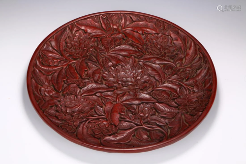 RED LACQUERED 'LOTUS FLOWER' CHARGER