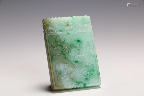 CHINESE JADEITE CARVING 'LOTUS POND' PLA…