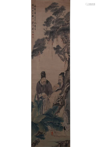 CHINESE PAINTING OF SCHOLARS UNDER PINE TREES