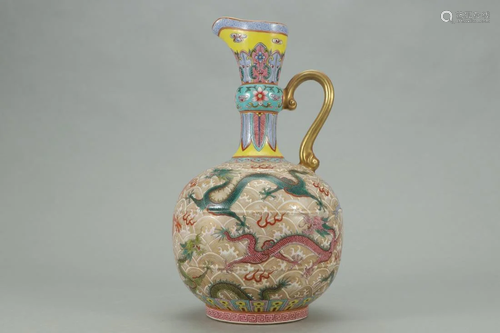 CHINESE FAMILLE ROSE DRAGON BOTTLE WITH HAN…