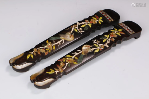 PAIR OF MOTHER-OF-PEARL ROSEWOOD PAPERWEI…