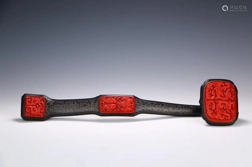 RED LACQUERED 'AUSPICIOUS' RUYI SCEPTER