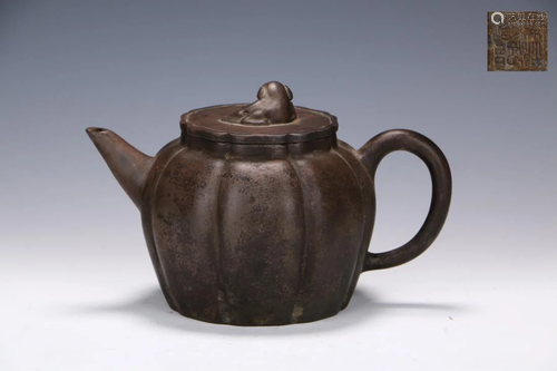 CHINESE ZISHA MELON-RIDGED TEAPOT