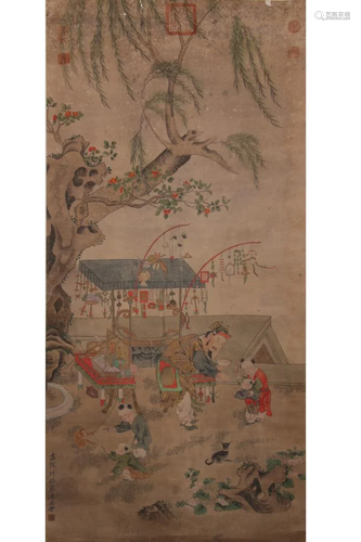 CHINESE FIGURE PAINTING OF KIDS AND PEDL…