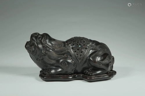 ZITAN CARVING LION INCENSE BURNER