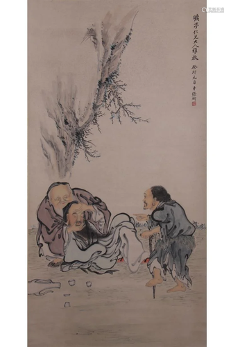 INK & COLOR FIGURAL SCROLL PAINTING