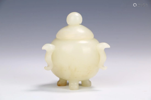 A CREAMY JADE CARVING CENSER WITH CO…