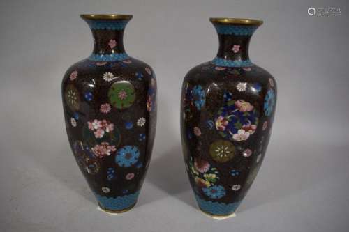 CHINA, circa 1900 \nPair of cloisonné enamel vases,…