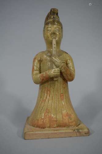 CHINA \nGlazed stoneware flute player, TANG style. …