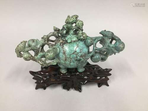 CHINA, 20th century \nCovered turquoise bowl with c…