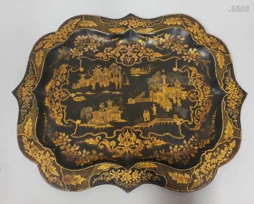 Tray in Chinese lacquer with a black background de…