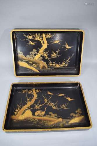 JAPAN, MEIJI Period \nTwo lacquer trays with Hirama…