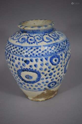 IRAN, 19th century \nBlue enamelled ceramic vase on…