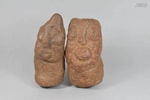 NIGERIA, probably \nTwo carved stone heads represen…