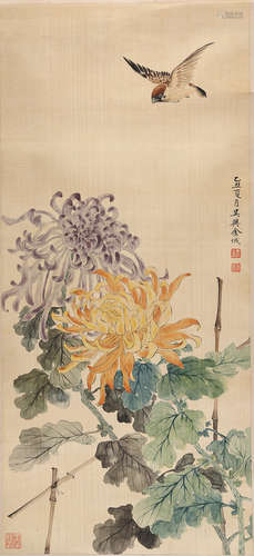 金城  菊花小鸟