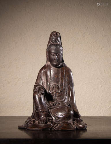 CHINESE BAMBOO ROOT CARVED GUANYIN