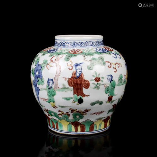 CHINESE WUCAI FIGURAL PORCELAIN JAR