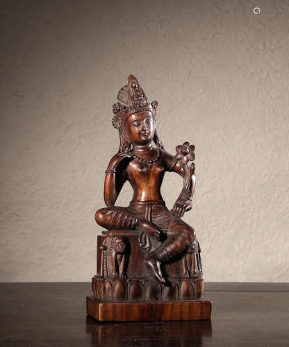 CHINESE ROSEWOOD CARVED TARA