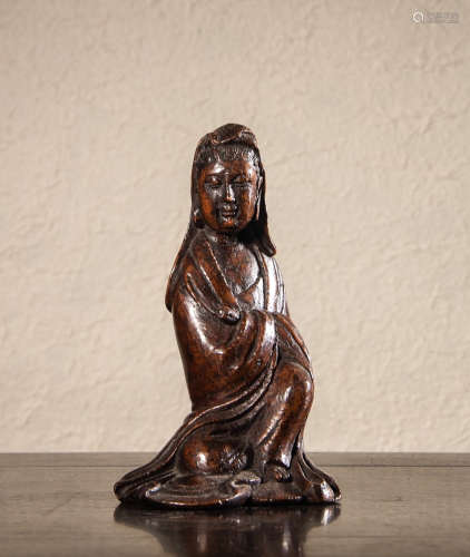 CHINESE BAMBOO ROOT CARVED GUANYIN