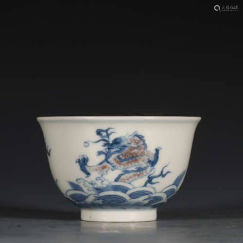 CHINESE BLUE WHITE IRON RED PORCELAIN CUP
