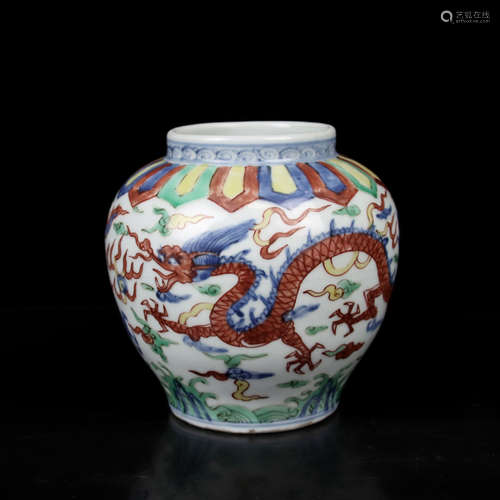 CHINESE WUCAI DRAGON PORCELAIN JAR