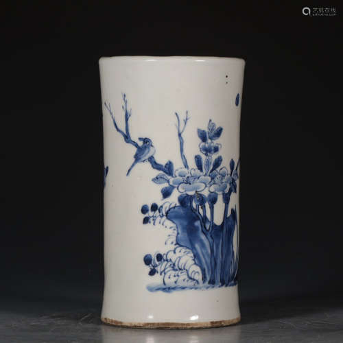 CHINESE BLUE WHITE PORCELAIN BRUSH POT