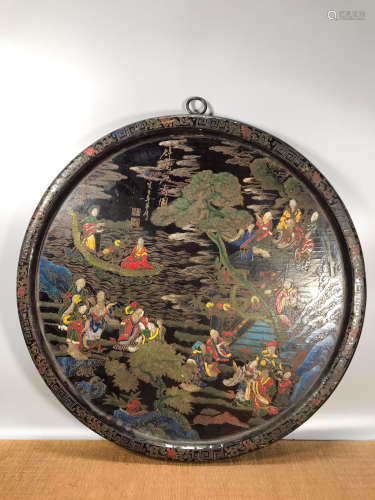 CHINESE LACQUER WOOD WALL PANEL IMMORTAL SCENE