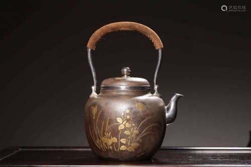 CHINESE MIX METAL AND SILVER TEA POT