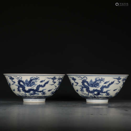 CHINESE BLUE WHITE DRAGON PORCELAIN BOWL