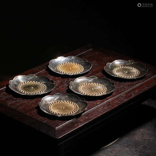 CHINESE SILVER CUP SAUCERS, 5 PIECES