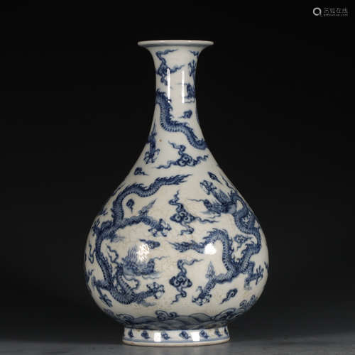 CHINESE BLUE WHITE DRAGON YUHUCHUN VASE