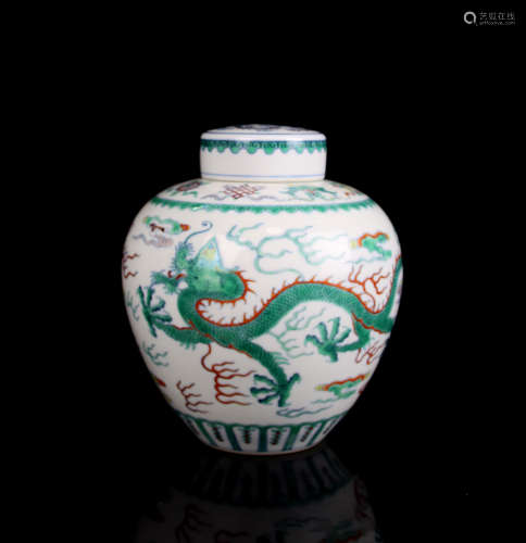 CHINESE FAMILLE VERTE DRAGON PORCELAIN JAR