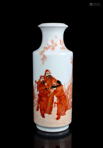 CHINESE IRON RED GLAZE FIGURAL PORCELAIN VASE