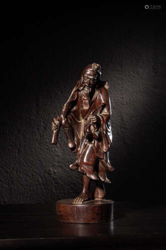 CHINESE HARDWOOD CARVED FISHERMAN