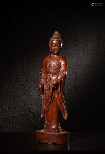 CHINESE HUANGYANG WOOD CARVED GUANYIN