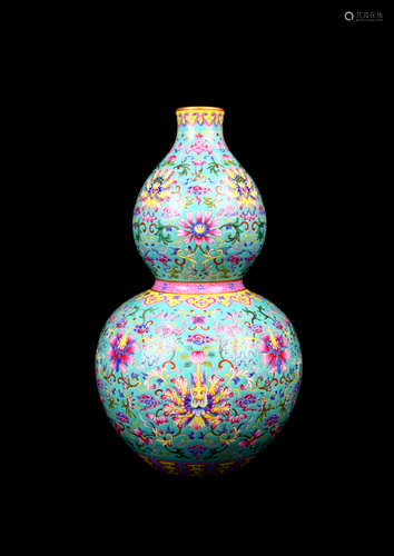 CHINESE FAMILLE ROSE DOUBLE GOURD PORCELAIN VASE