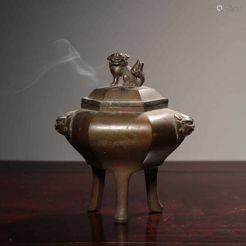 CHINESE BRONZE FOOLION TRIPOD CENSER