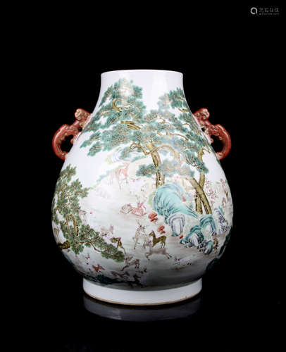 CHINESE FAMILLE ROSE PORCELAIN ZUN VASE