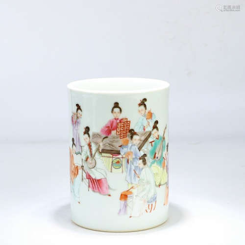 CHINESE FAMILLE ROSE PORCELAIN BRUSH POT