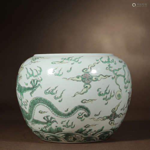 CHINESE FAMILLE VERTE DRAGON PORCELAIN WATER COUPE