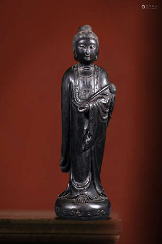 CHINESE ZITAN WOOD CARVED STANDING GUANYIN