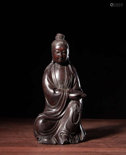 CHINESE ROSEWOOD CARVED GUANYIN