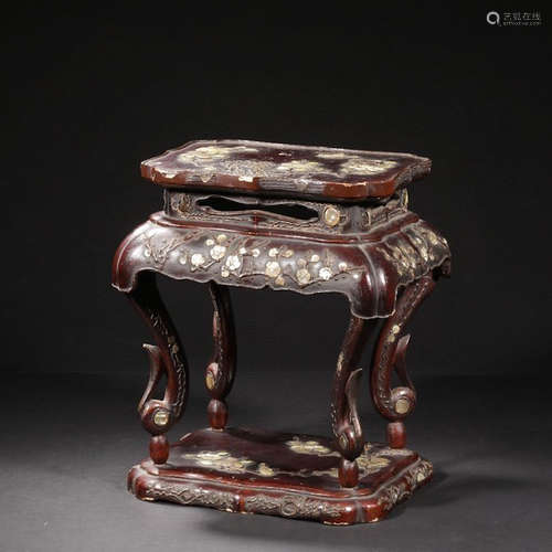 CHINESE LACQUER WOOD STAND INLAID SHELLS