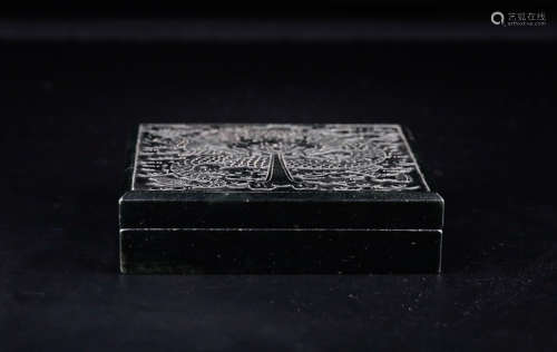 CHINESE BLACK JADE CARVED INK PASTE BOX