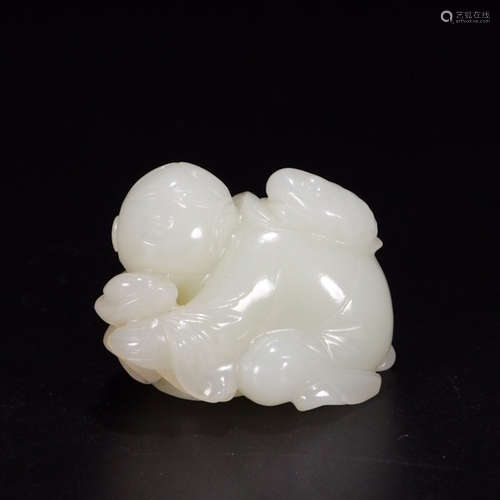 CHINESE WHITE JADE CARVED BOY