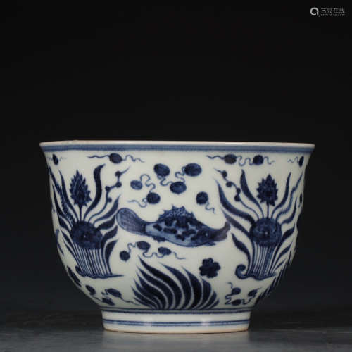 CHINESE BLUE WHITE PORCELAIN FISH BOWL