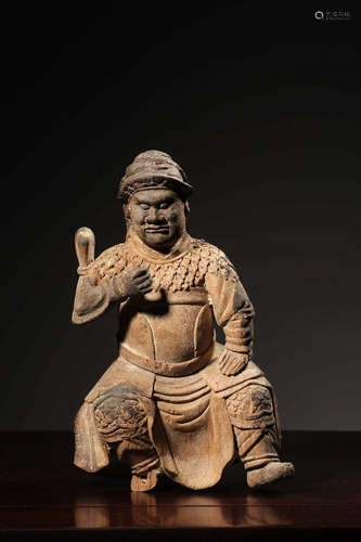 CHINESE WOOD CARVED WARRIOR FIGURINE