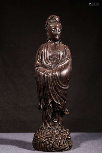 CHINESE HARDWOOD CARVED GUANYIN